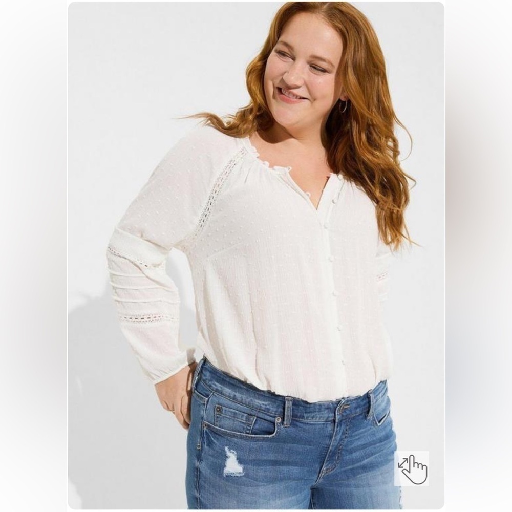 Torrid Ivory Gauze Dot Lace Inset Top Blouse Women’s Plus Sz 2 2X Boho Gypsy